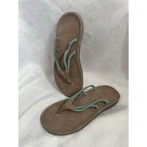 JBU Sport Key West Women's Size 9 M Gray & Pink Vegan Leather Flip Flop Sandals